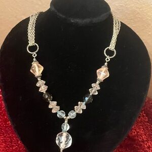 Vintage Elegant Silver and Crystal Necklace 18” length